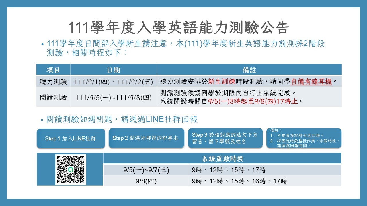 友善列印- 【轉知】111學年度新生入學英語能力測驗公告