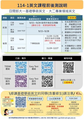 ［英文課程］修讀114-1日間部英文課程同學請注意(有修課都要看)圖片